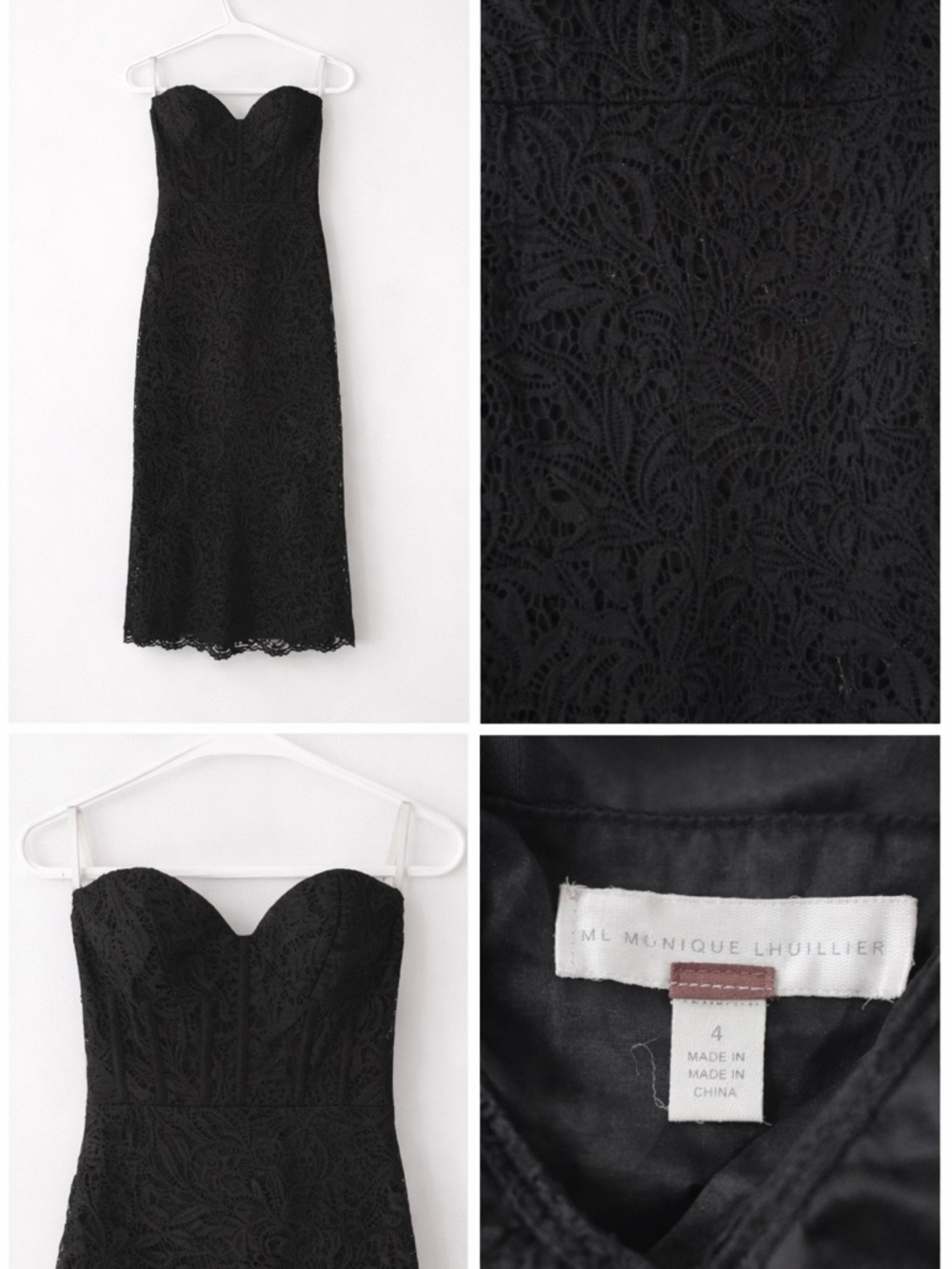 Monique Lhuillier Black Strapless Lace Maxi Dress